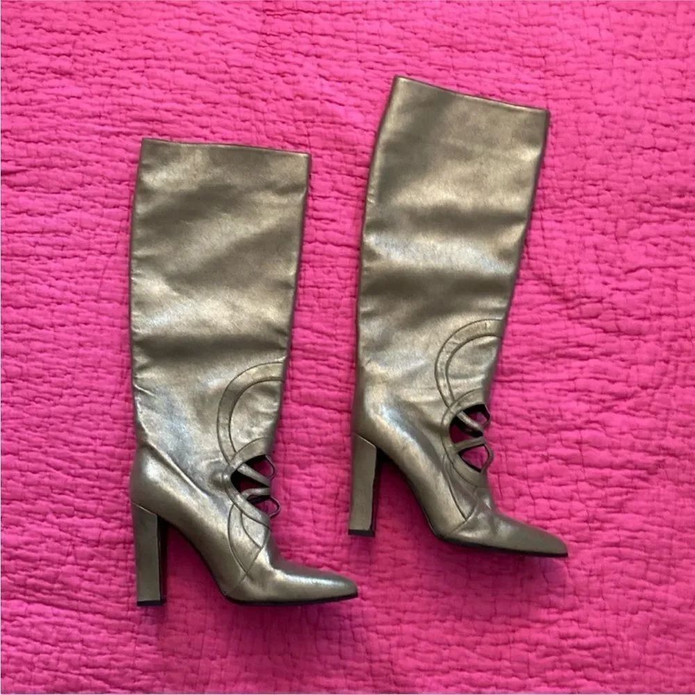 Hermes Elegant Silver cut out Knee-High Boots, US8